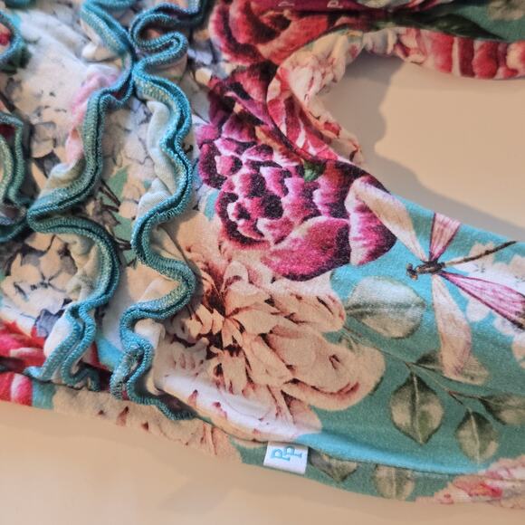 Posh Peanut Eloise Ruffled 0-3months Romper L/S Footed Outfit Multicolor Floral - Picture 6 of 7